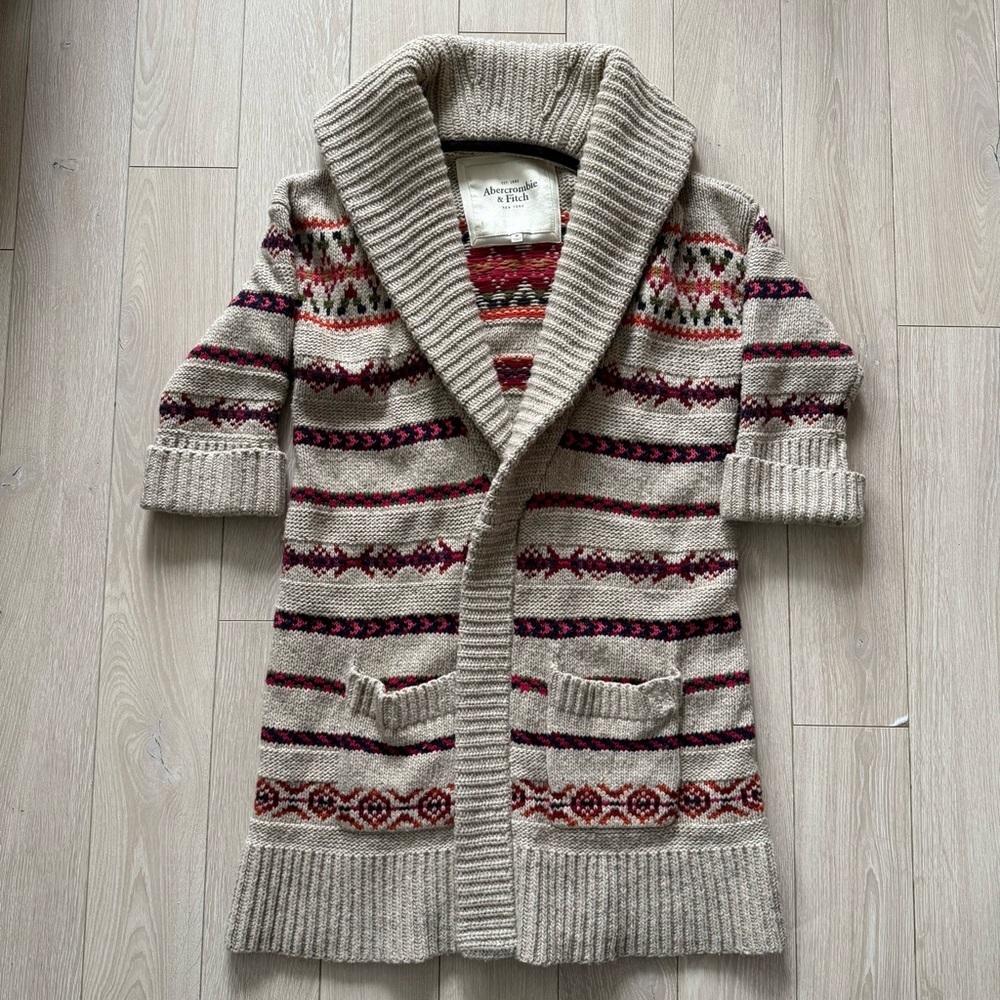 Abercrombie & Fitch Cashmere Wool Blend Fair Isle Duster Cardigan Women’s Size M